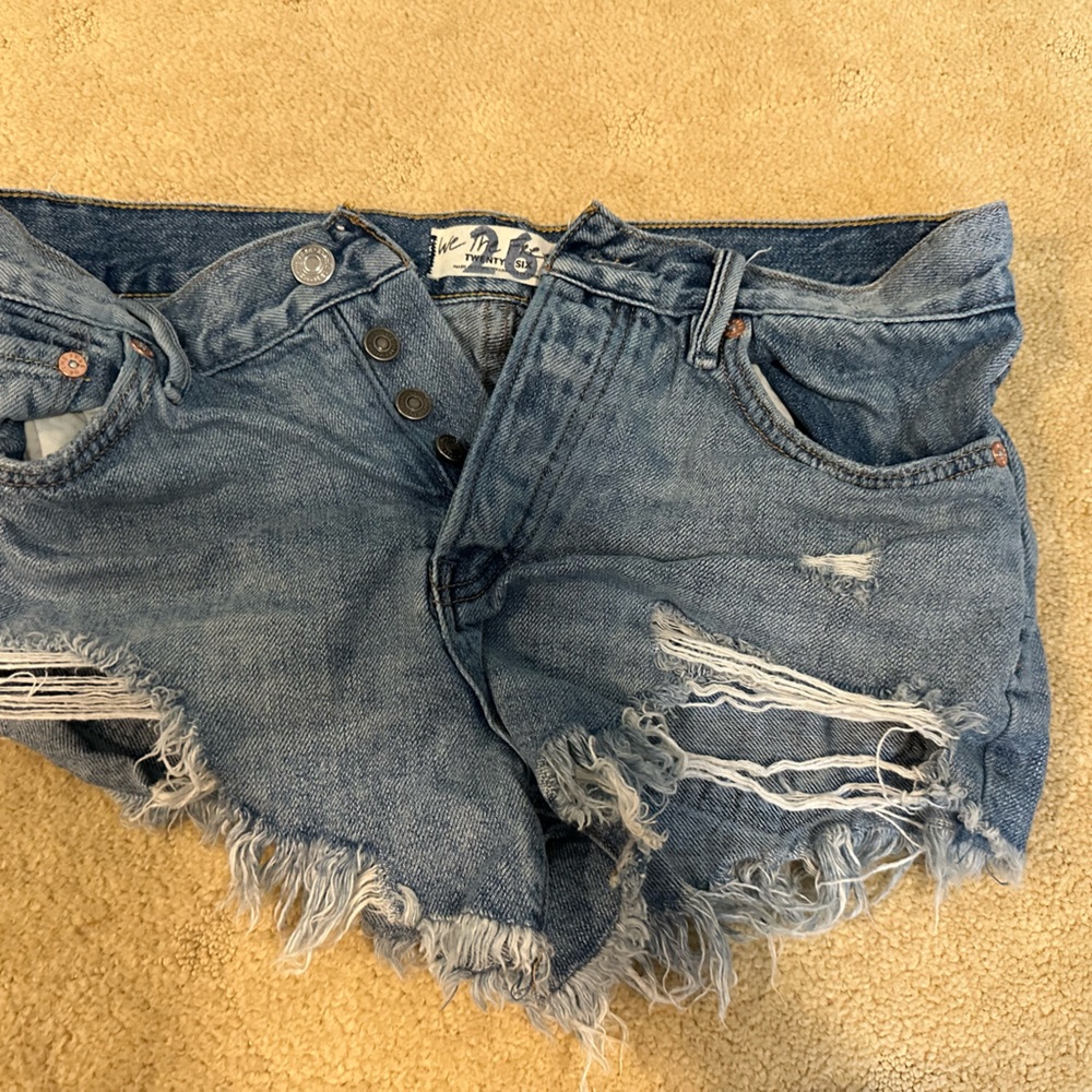 We The Free Blue Distressed Jean Shorts